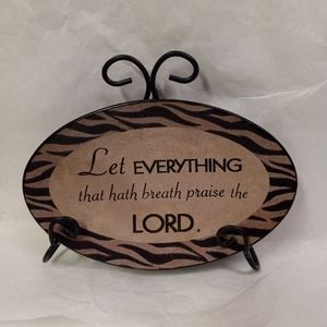 RELIGIOUS Oval Ceramic Plate Decor w/Stand EVERYTHING THAT HAS BREATH PRAISE GOD